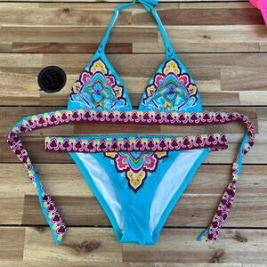 Victoria’s Secret Y2K Bikini Set Small Low Rise Tribal Print‎ Vintage 2000s Swim